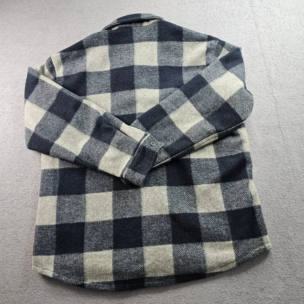 Heritage Heritage Shirt Jacket Mens L Navy Gray Buffalo Plaid Lined Button Front